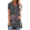 thumbnail image 3 of T-Shirt Col en V Manches Courtes Blouse Femme Imprimé Été, Gris, L, 3 of 4