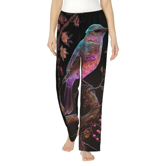 Logiee Bird4 Print Women Pajama Pants,Comfy Pj Bottom with Pockets & Drawstring,Stretch Casual Sleepwear-Small