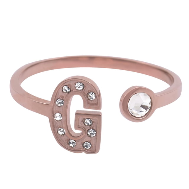 Anillo de Mujer Inicial Letra LuckyLy, Oro Rosa 18k y Zirconia Cúbica, Modelo Layla rosa UNITALLA