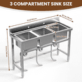 thumbnail image 5 of Stainless Steel 3 Compartment Sinks, Freestanding Utility Sink, Rust Resistant Durable, 550lbs Heavy Duty, Commercial Utility Sink for Kitchen, Backyard for Indoor Outdoor, 5 of 7