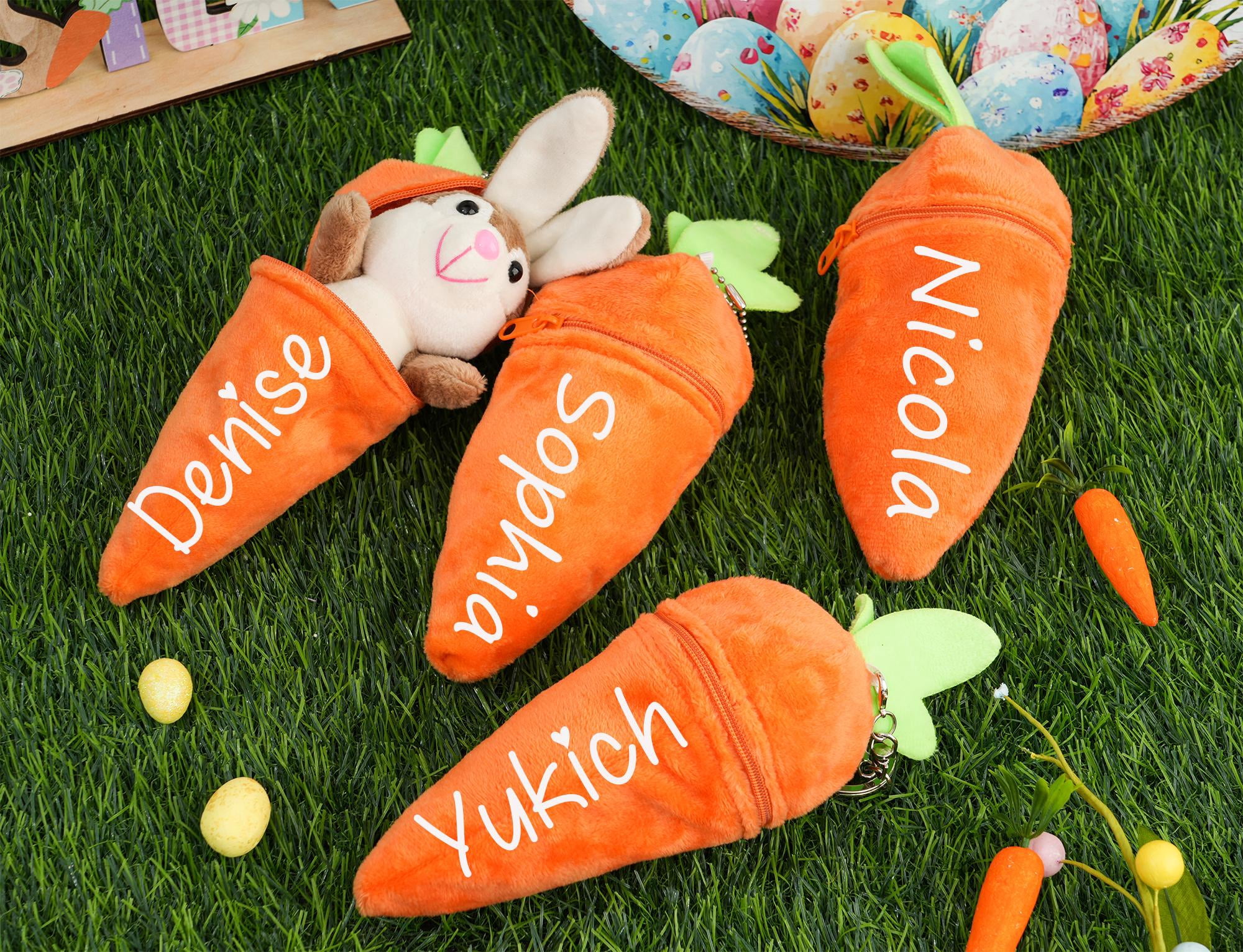 Personalized Easter Carrot with Plush Bunny: Custom Name Spring Holiday Gift
