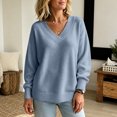 thumbnail image 6 of Dwellite Womens Knit V Neck Sweater Long Sleeve Fall Tops Lightweight Basic Pullover Tops Light Blue M, 6 of 6