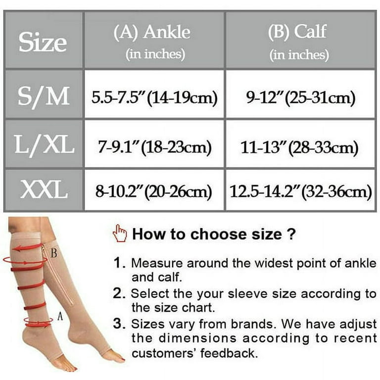 2Pairs Zipper Pressure Compression Socks Support Stockings Leg - Open Toe  Knee High Varicose Veins Socks,Black 