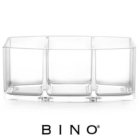 Beauty Tool Holder BINO 'Keep It Simple' 3 Compartment Acrylic Jewelry and Makeup Organizer, Clear and Transparent Cosmetic Beauty Vanity Holder Storage ()