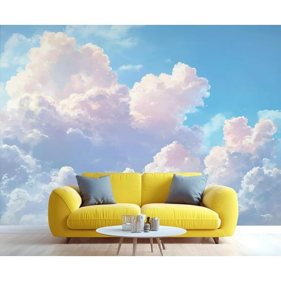 Blue Sky White Cloud Mural 3D - Natural Scenery Wall Paintings, Modern 3D Wall Mural For Living Room Bedroom, Clouds Murals For Children's Room 98.4"W x 68.9"H (Not Peel and Stick)