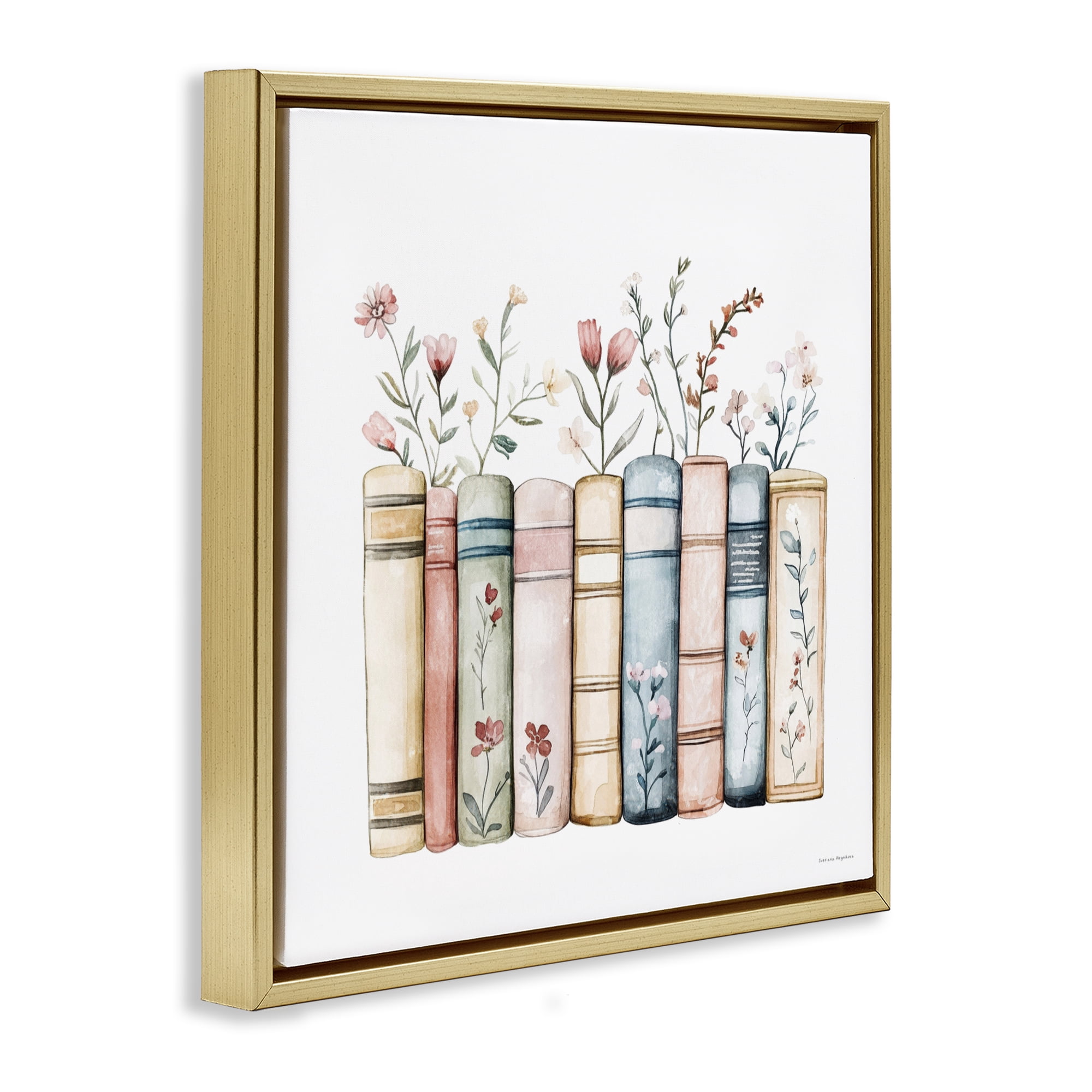 Stupell Industries Words That Blossom Gold Framed Floater Canvas Wall Art, design by Svetlana Aleynikova