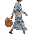 thumbnail image 3 of DISNIMO Womens Summer Dresses Floral Print Linen Style Casual Loose Maxi Dress V Neck Loose Dresses Fashion 3/4 Sleeve Dress for Women, 2XL, 3 of 6