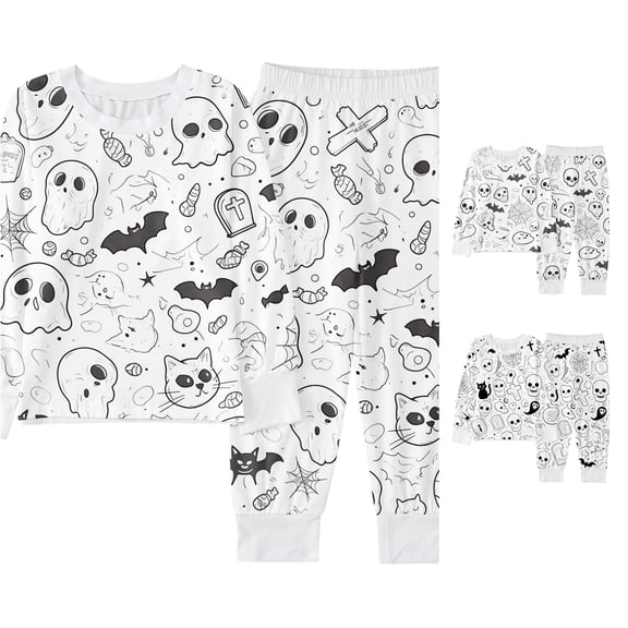 AWZXDE Halloween Pajamas Outfits Set Boys Halloween Pajama Set Long Sleeve With DIY Print Comfortable Wear For Kids 2 10 Years White2,6-7