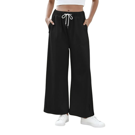 TEMOFON Womens Baggy Wide Leg Palazzo Pants Casual Loose Drawstring Elastic Waisted Lounge Trousers with Pockets