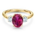 thumbnail image 3 of Gem Stone King 18K Yellow Gold Plated Silver Red Created Ruby and Sky Blue Aquamarine Engagement Ring for Women | 2.50 Cttw | Oval 9X7MM | Gemstone July Birthstone | Size 5, 3 of 6