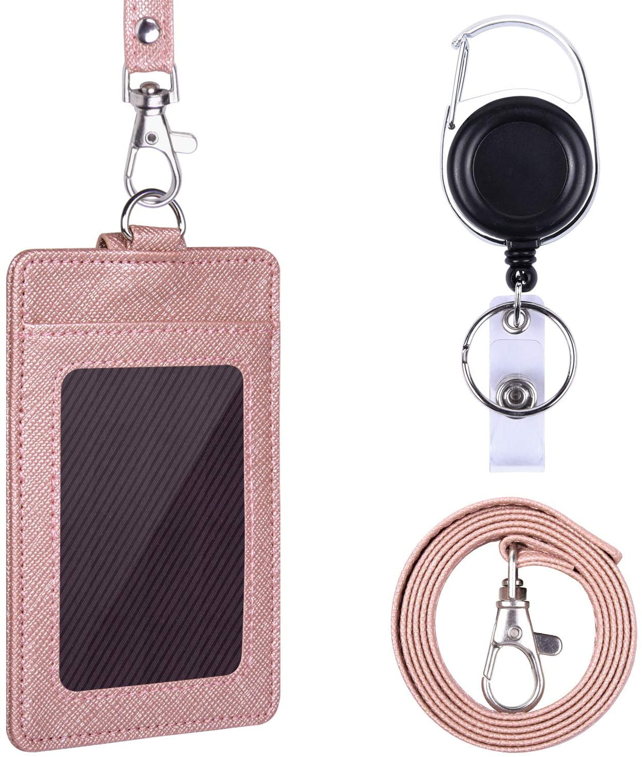 Wisdompro Badge Holder, 2Sided PU Leather ID Badge Card Holder with 1