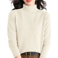 thumbnail image 4 of Yigetop Fall Sweaters for Women, A Lady's Semi High Neck Long Sleeved Textured Printed Knitted Base Layer with A Loose inner Sweater Light Sweaters for Women Beige L, 4 of 9