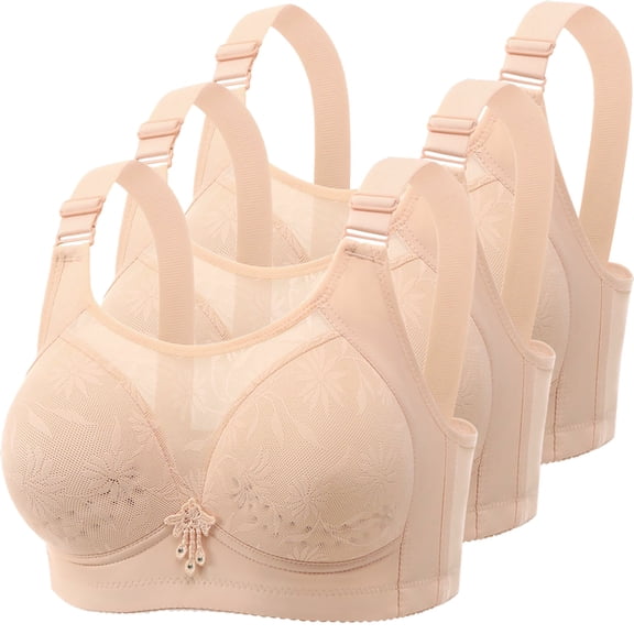 Wensltd Women's 3 Pack Wireless Bras Lace Full Coverage Comfort Everyday Bras