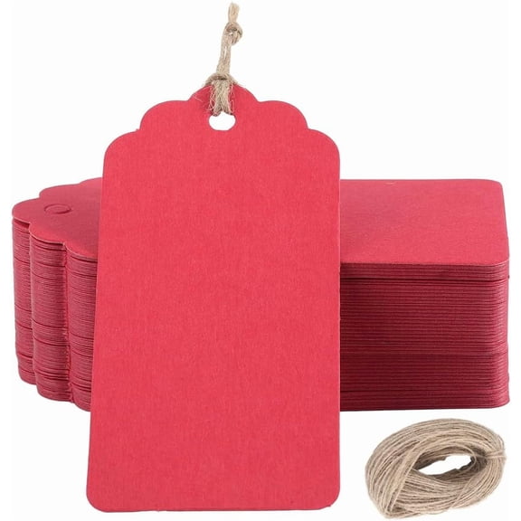 1 Box 200Pcs Red Gift Tags Blank Paper Tags Double Sided Available Gift Hang Tags with String Attached Price Hanging Labels Blanks