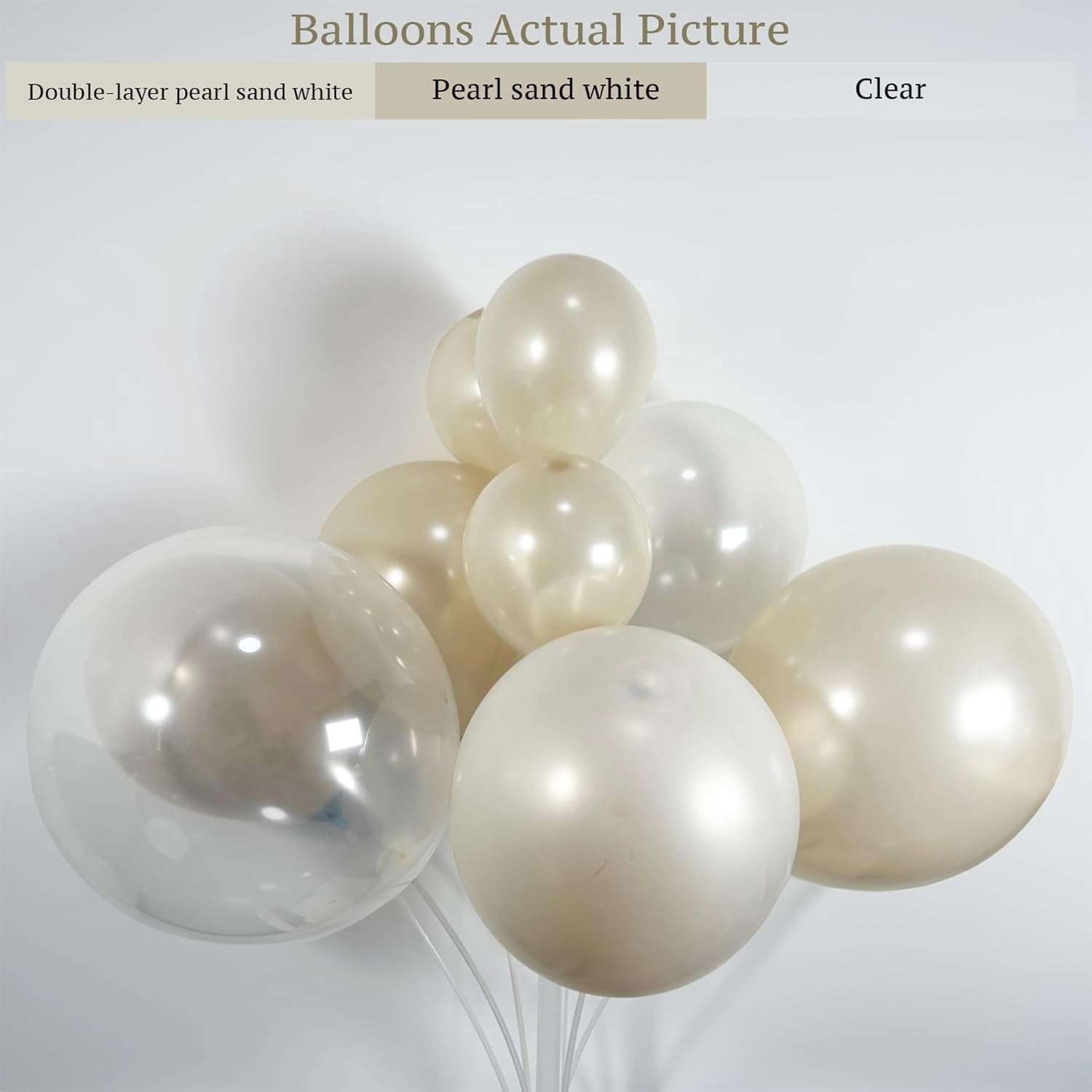 Pearl Balloon Arch Kit – Double Layer Pearl White Sand Balloons & Clear Balloons Linking for Wedding, Bridal Shower, Engagement, Birthday Party Decorations