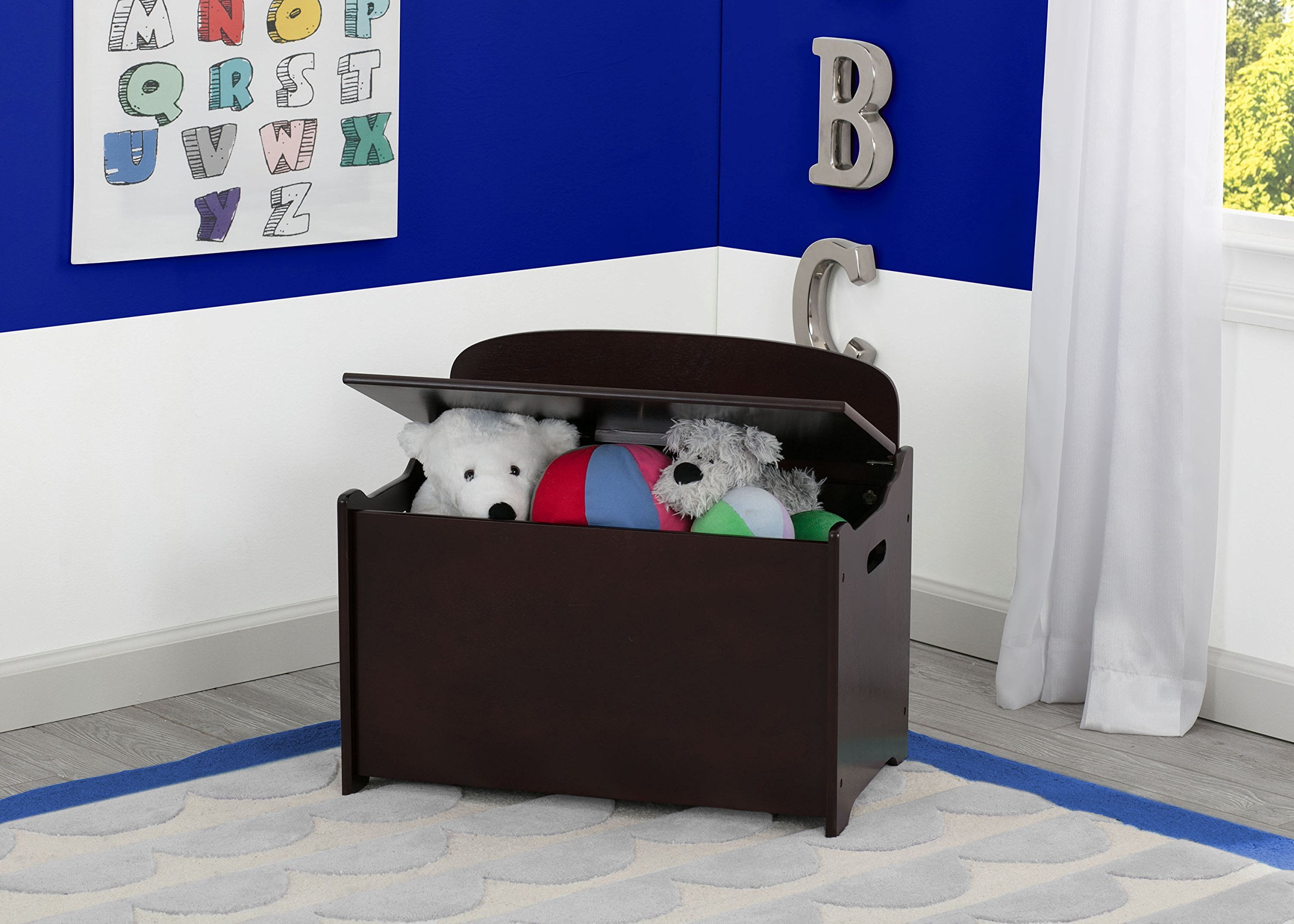 Delta Children Wooden Toy Box Chest Kids Bedroom Nursery Storage Bench, Brown