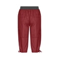 thumbnail image 6 of Aligament Linen Pants Women Trendy Low Waisted Elastic Capris Cargo Pants Casual Multi Pocket Solid Drawstring Athletic Bottoms Red XXL, 6 of 6