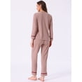 thumbnail image 4 of DARING DIVA Women's Cotton Ribbed Pullover V-neck Tops with Bottoms Pajama Sets XS Pink, 4 of 7