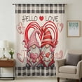 thumbnail image 2 of Valentine's Day Semi Sheer Curtains Drapes for Living Room,Bedroom,French Doors Window 96 Inches Long,Retro Gnomes Love Heart White Black Plaid Rod Pocket Chiffon Curtain Voile Drapery Panel, 2 of 8
