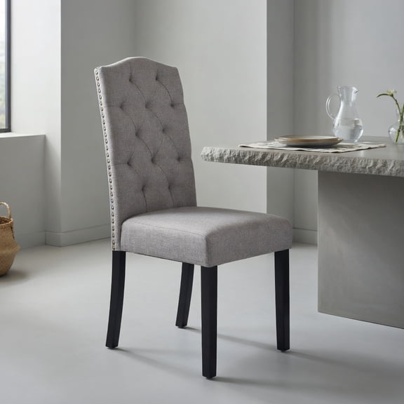 Spaco Set of 2 Tufted Upholstered Dining Chairs-Gray, Lounge Chair, Dining Room Chair for Kitchen, Dining, Bedroom, Living
