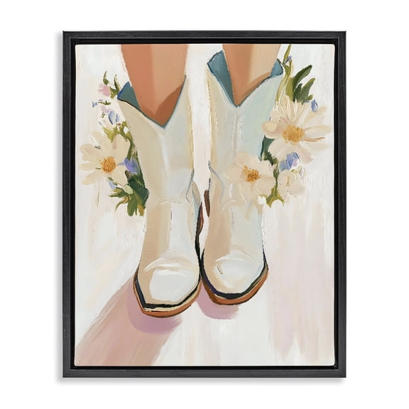 Stupell Industries Modern Blooming Cowgirl Boots Black Floating Frame Canvas Art, 17 x 21, by The Prints Vibe