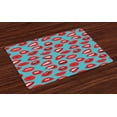 thumbnail image 1 of Ambesonne Kiss Place Mats Set of 4, Retro Woman Red Lipstick, Standard Size, Teal Red White, 1 of 4