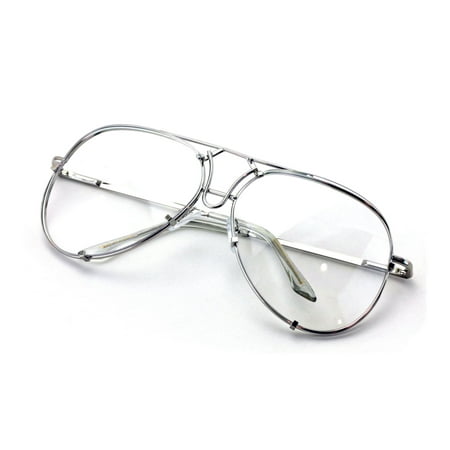 V.W.E. New Large Non-Prescription Premium Aviator Clear Lens Glasses Gold Silver Black