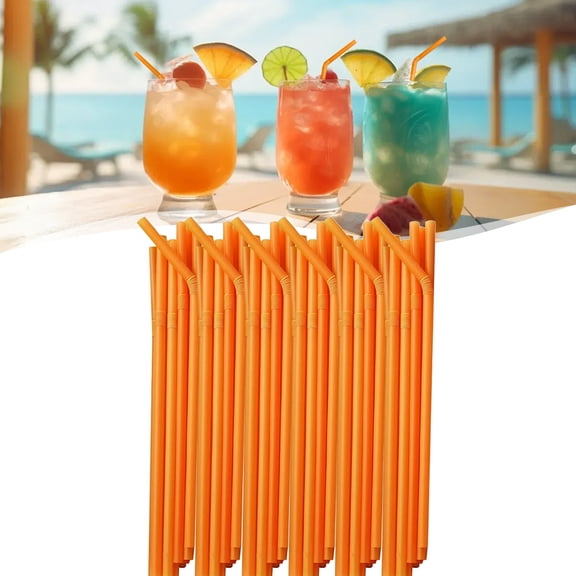 100 Pcs 10'' Straws, Bendable Drinking Straws, Flexible Straws Drinking Plastic Disposable, Colored Plastic Straws, Extra Long Food Grade Straws Disposable for Juice Beverage Drinks Home Use, Orange