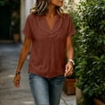 thumbnail image 5 of ClodeEU Women's V Neck Peter Pan Collar Short Sleeve Top ,Solid Color Casual Blouse Brown,Women's Plus XXL, 5 of 8