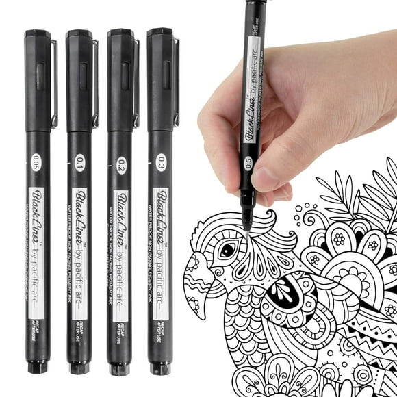 Pacific Arc Blackliner Black Fineliner Pens Set of 4 Differently Sized Fine Drawing Pens for Artists Sketching Pens Journaling Pens Hand Lettering Pens and Calligraphy Pens