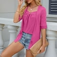 thumbnail image 3 of SNKSDGM Women's Plus Casual Easter Shirts for Women Women's Tops 3/4 Sleeve 3X Women's Solid Color Square Patchwork Button Mid Sleeve T Shirt Tops for Women Summer Crew Neck Crop Tops Tees, 3 of 6