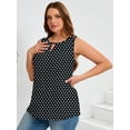 thumbnail image 6 of Women's Plus Size Tank Top with Keyhole Neckline Summer Relaxed Fit Black White Polkadots 1X Chiffon Sleeveless Floral Tops Embellished Front for Casual Outfits, 6 of 7