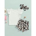 thumbnail image 4 of Franhais Newborn Three-Piece Outfits, Flying Sleeve Solid Color O-Neck Tee Shirt + Leopard Print Short Pants + Decorative Hairband, 4 of 8