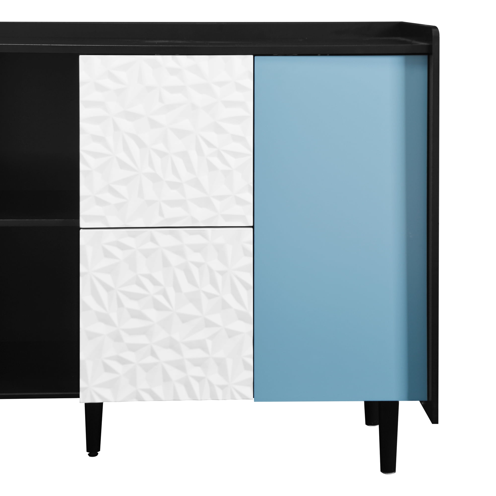 Noble House Sideboard Buffet Cabinet with 2 Drawers and Open Compartments, Black and Blue