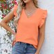 thumbnail image 4 of Fiudx Ofertas y Liquidaciones Blusa Informal de Moda para Mujer, Top Liso de Manga Corta con Cuello En V y Pliegues, 4 of 6