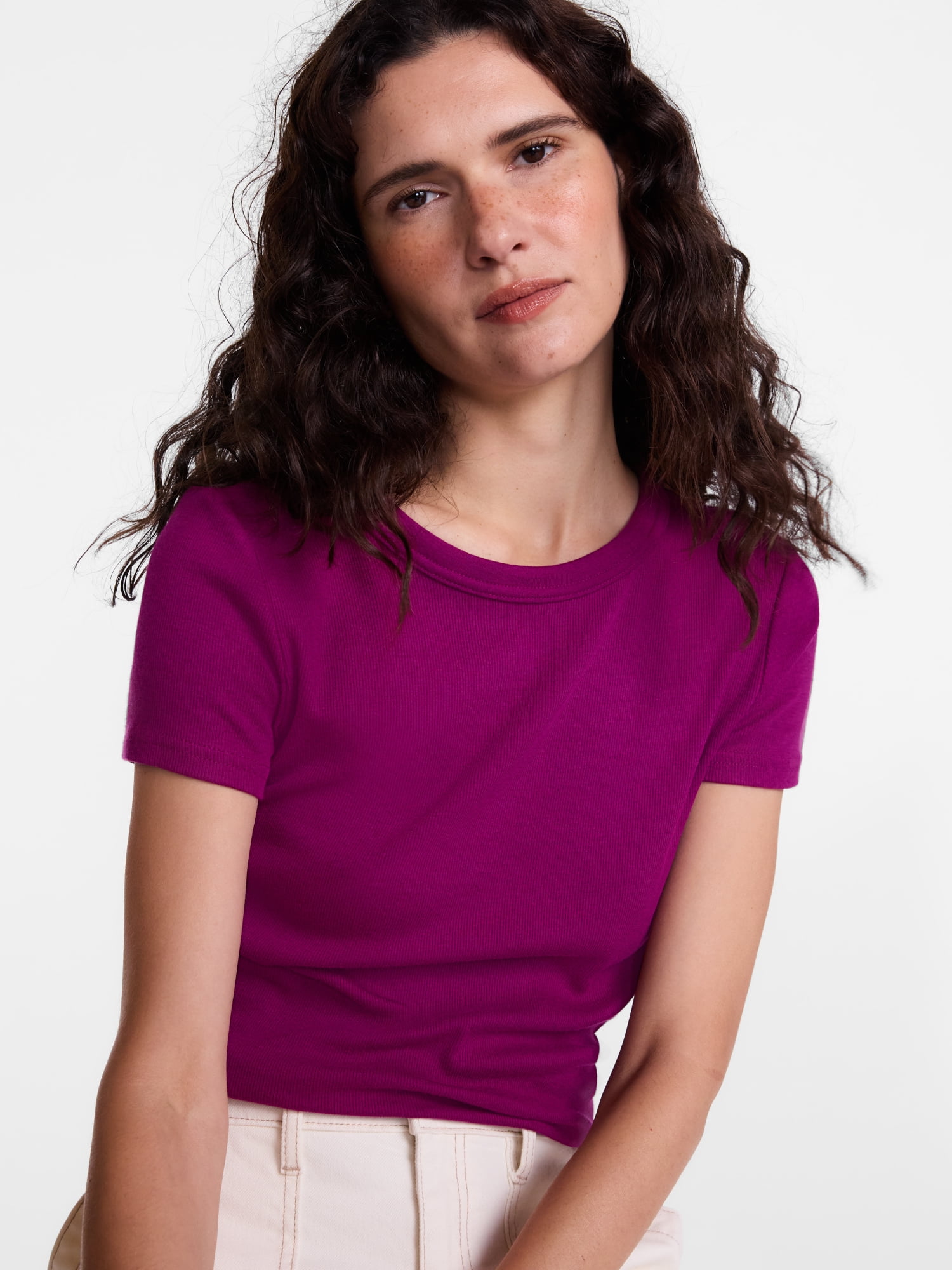 Scenario Women's Rib Tee with Short Sleeves, Sizes XS-XXXL