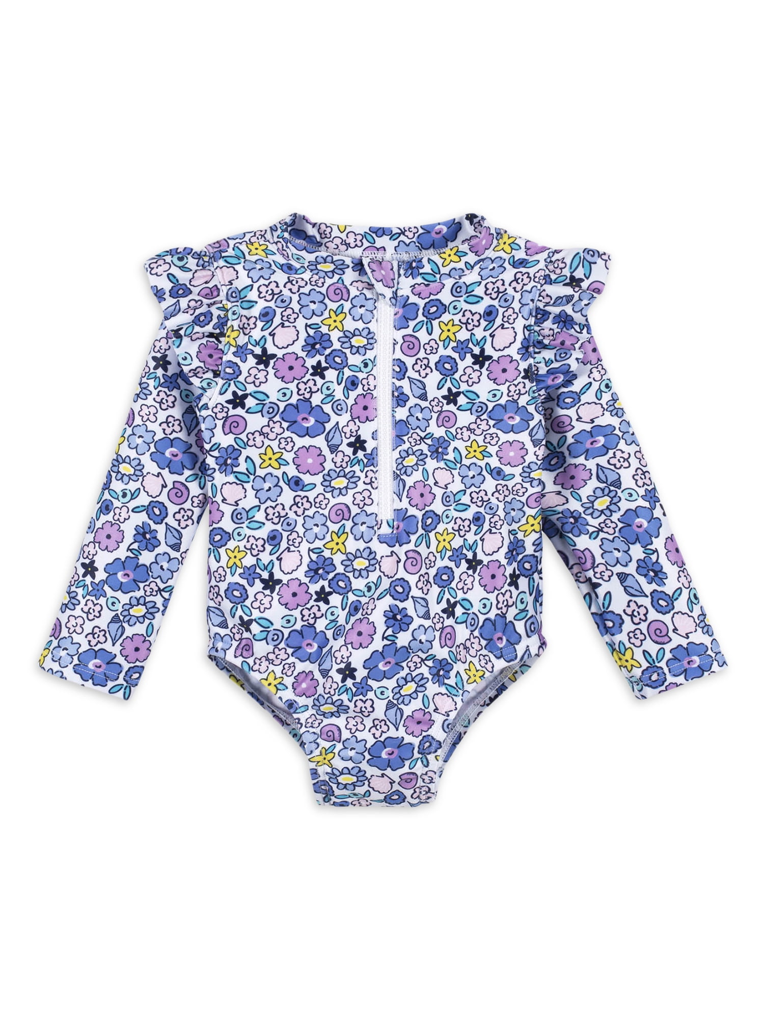 BFUSTYLE Baby Girls Ruffle Swimsuit Hawaiian Rashguard Shirt Toddler Long Sleeve Swimwear with Zipper 3-24M 