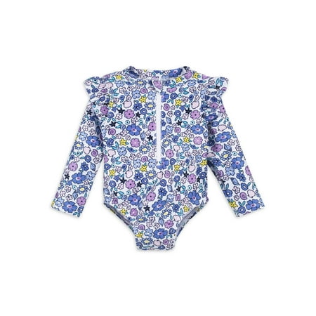 Gerber Baby & Toddler Girl One Piece Long Sleeve Swimsuit Rash Guard with UPF 50+ (0/3M - 5T)