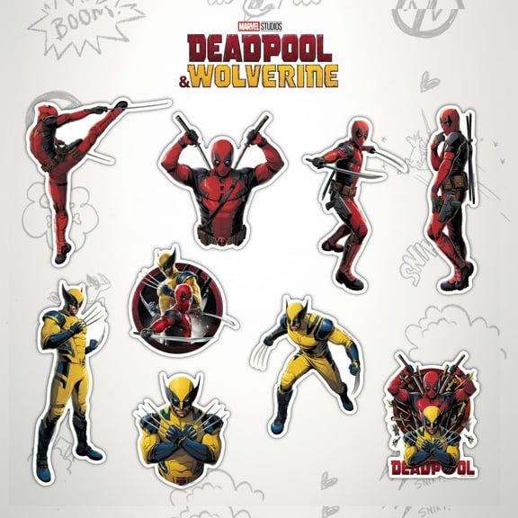 Marvel Deadpool & Wolverine Deadpool - Set of 9 Vinyl Car Stickers for Window Truck Bumper Water Bottle Laptop Skateboard Marvel Licensed