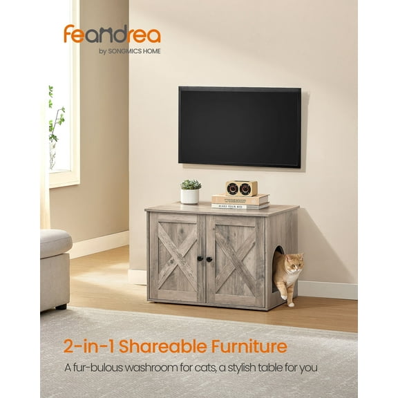 Cat Litter Box Enclosure, Litter Box Furniture Hidden, Indoor Cat House, End Table, 27.6 x 19.7 x 19.7 Inches, Heather Greige