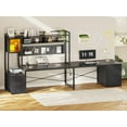 thumbnail image 6 of SEDETA L Shaped Desk with Drawers, 2 Person Desk with Hutch & Power Outlets, Gaming Desk with LED Lights & Pegboard, Home Office Desk with File Drawer & Glass Cabinet, Black, 6 of 9