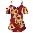 thumbnail image 4 of DYMADE Femmes Imprimé Tournesol Spaghetti Sangle Épaule Froide Top Chemise, 4 of 4