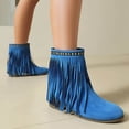 thumbnail image 5 of Up to 35%! Women's Slip On Ankle Boots Women's Fashionable Casual Versatile Cool Winter Tassel Sleeve Boots Short Boots Thick Heel Ankle Boots Blue 41, 5 of 9