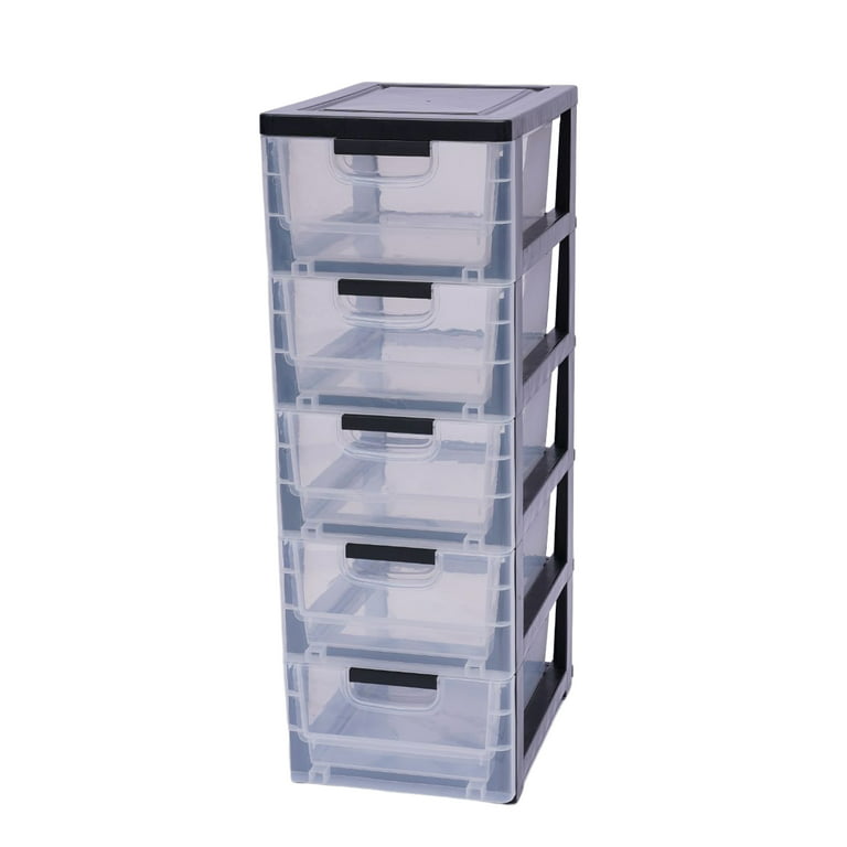Anqidi 12 Wide Storage Cabinet with 5 Drawers Stackable Transparent Drawer Chest Movable PP Organizer Locker w/4 Wheels