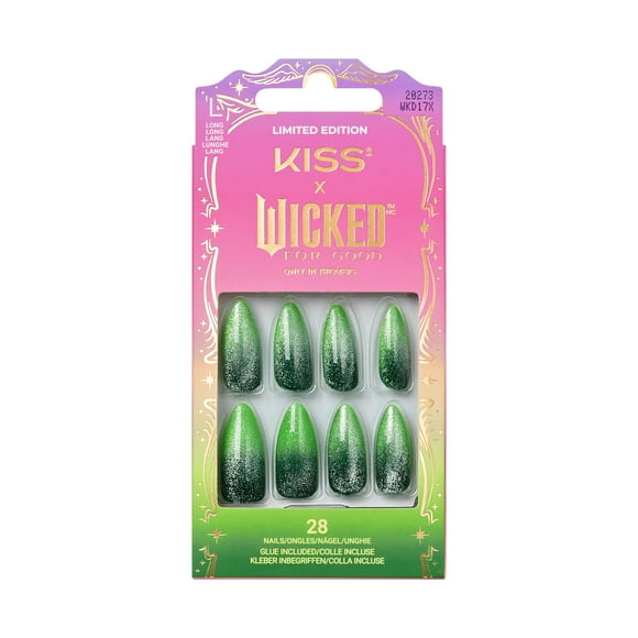 Kiss Nail - Wicked - I feel Wicked - Medium - Green - 28 Nails - 1 Pink Gel Glue