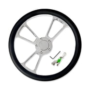 350mm Deep Dish Racing Steering Wheel – Titanium Blue, Black Leather With Red Stitching (3-Spoke)