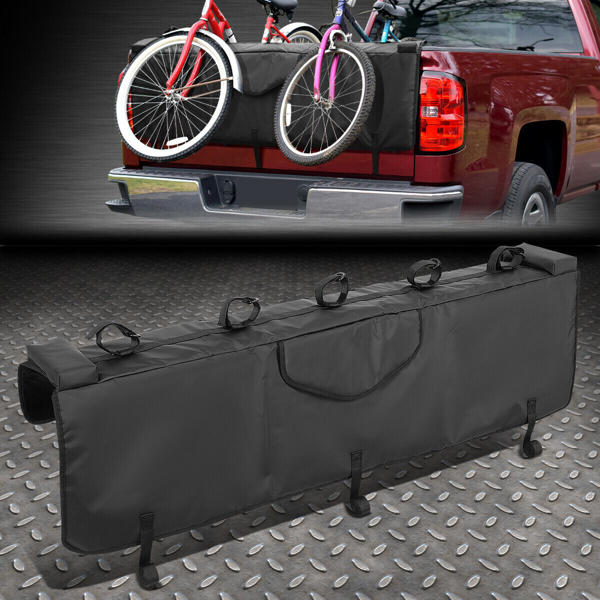 53"W Waterproof Vinyl Pickup Truck 5Bike Rack Carrier Tailgate Crash