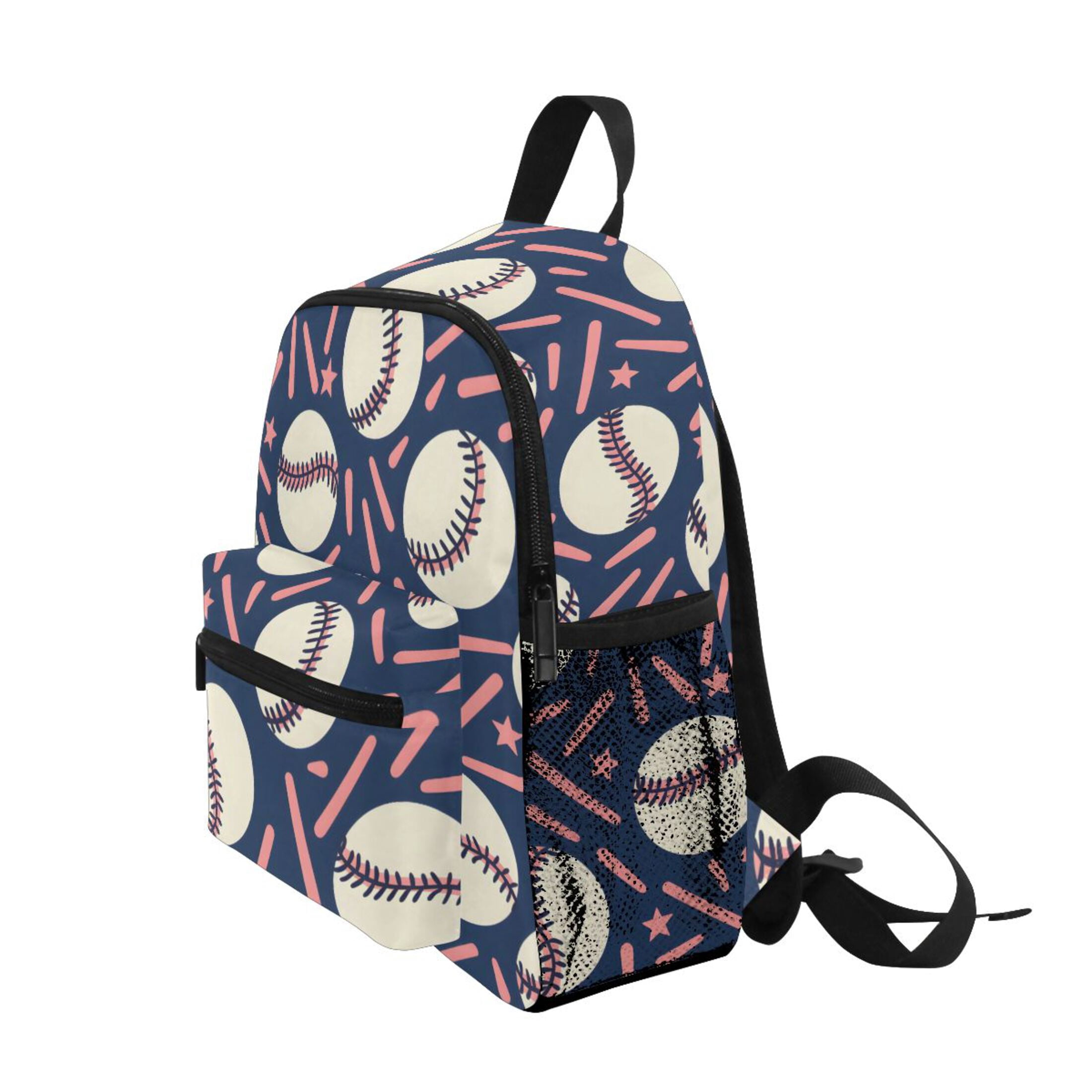 Navy Baseball Confetti Pattern Mini Backpack Cute Small Backpack with Chest Strap and Whistle Ages 3-8