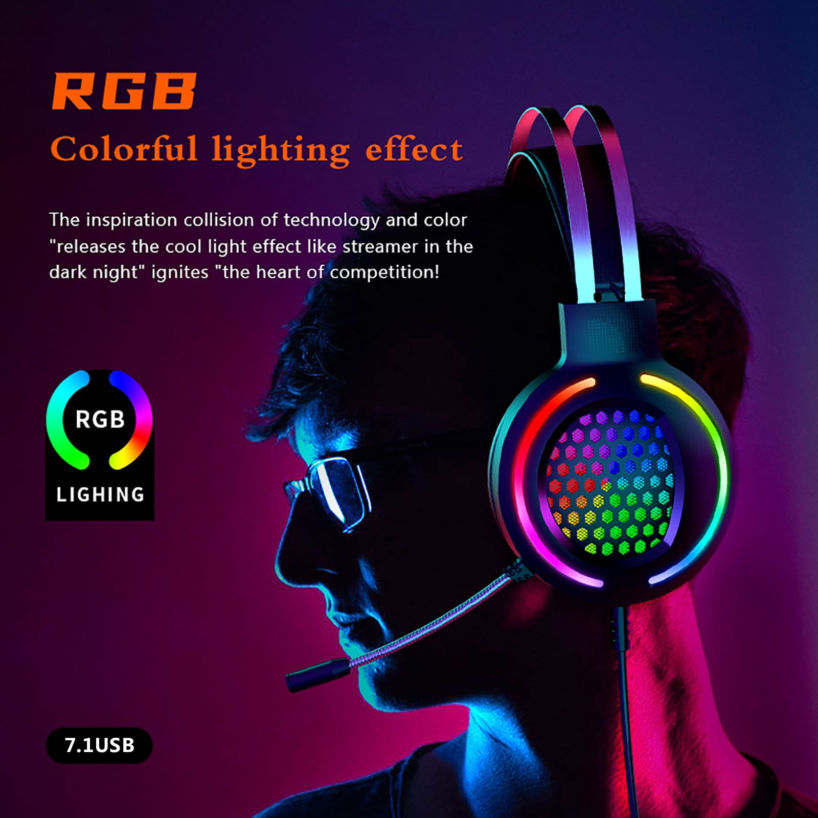 Wired USB Gaming Headset: 7.1 Surround Sound - Vibrant Customizable RGB - Game/Chat Balance, Gamer Headphone with Noise Canceling Mic for PC, Computer, Laptop, Gamer - Black