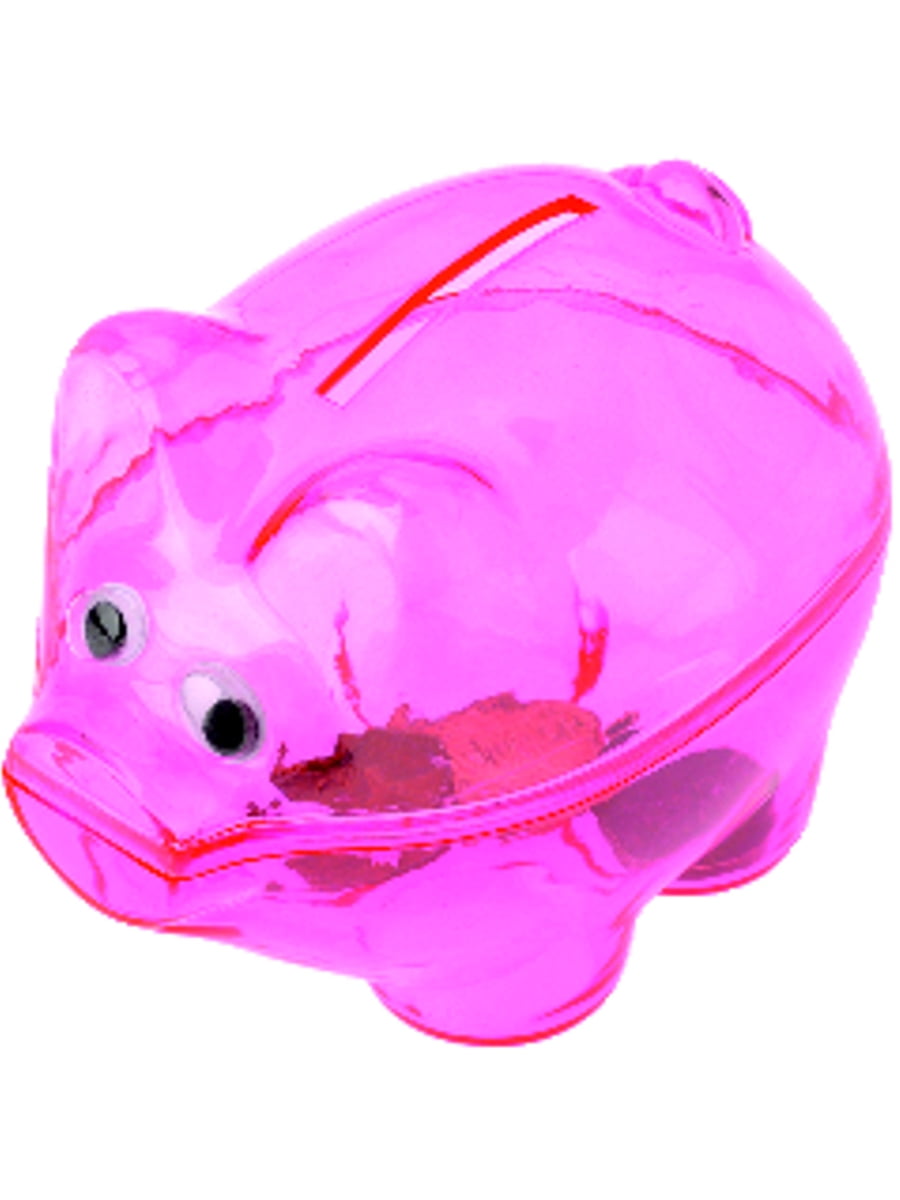 pink plastic piggy bank
